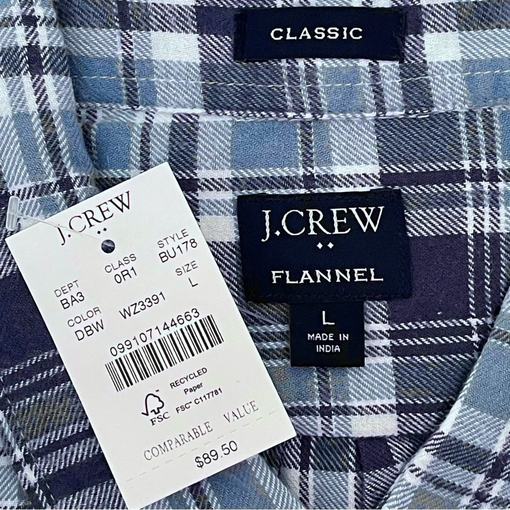 J. Crew Flannel Men’s Plaid 100% Cotton Button Down Shirt Long Sleeve Pocket